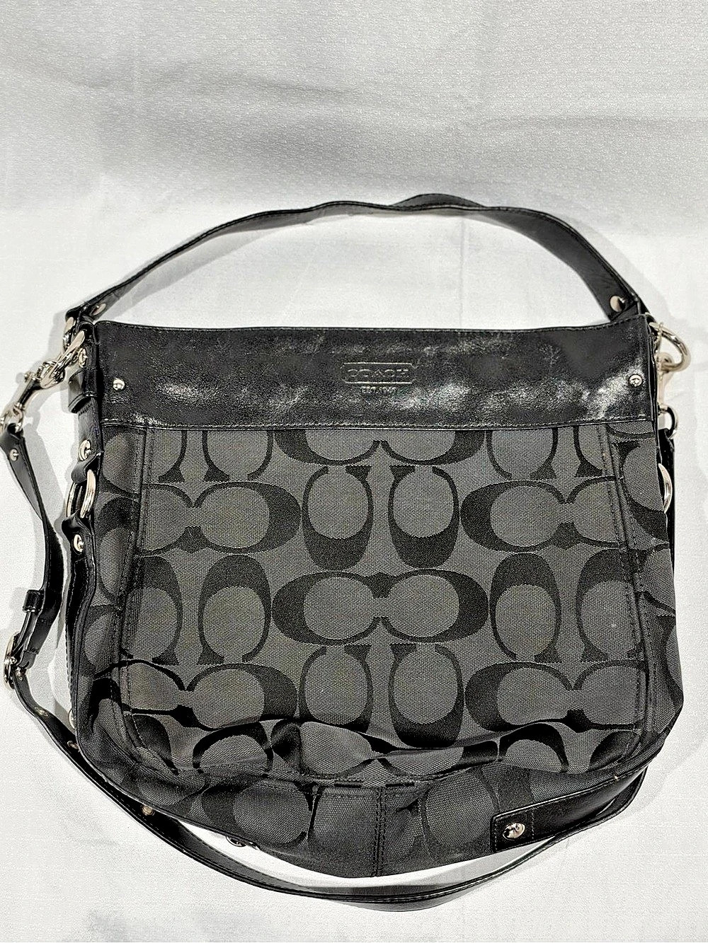 Coach Signature Sateen Hobo Bag Black